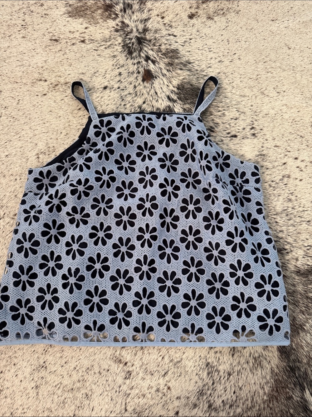 Anthropologie Black-Overlay Blue Floral Eyelet Camisole